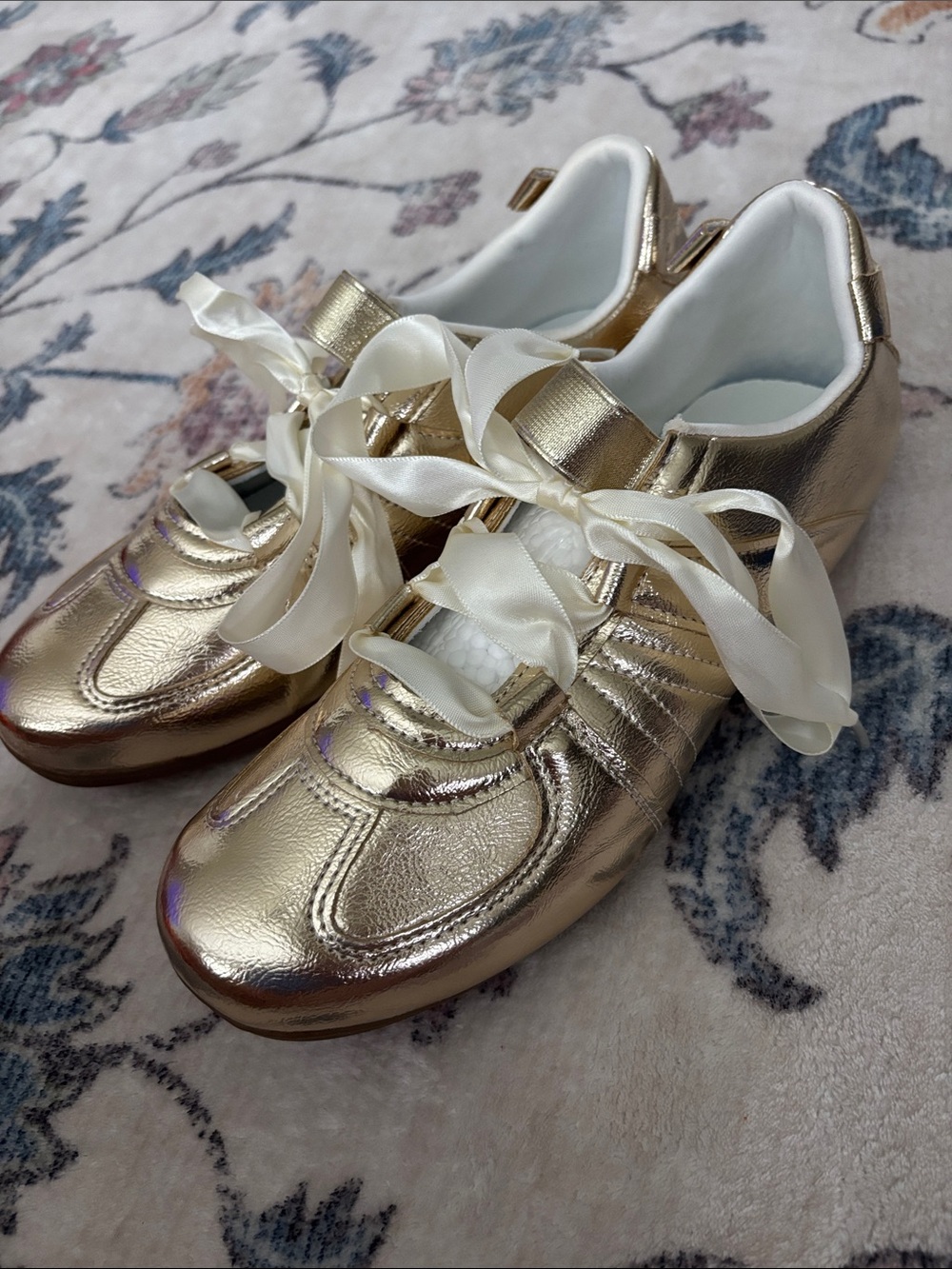 Metallic Gold Sneakers with Satin Ribbon Laces